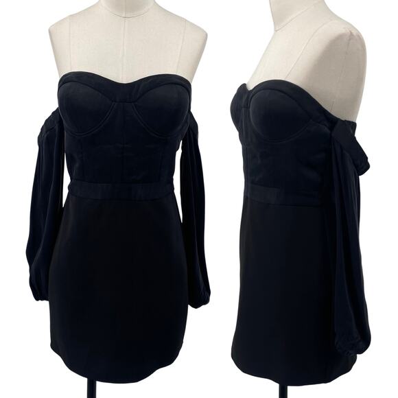 NBD Revolve Bustier Mini Dress Off Shoulder Long Sleeve Black Womens Medium - Picture 1 of 8